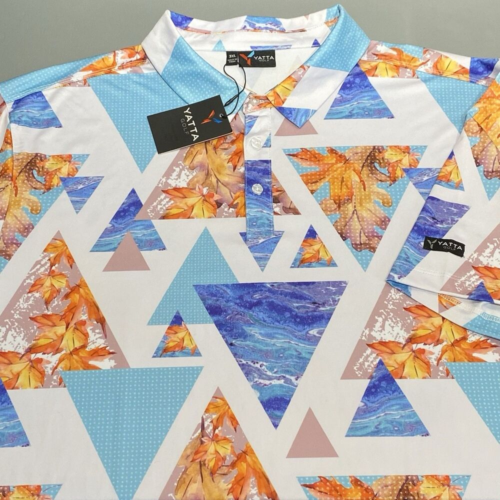 Yatta Golf Polo Shirt Men’s 3XL Virginia Breeze Print Leaves Waves Performance